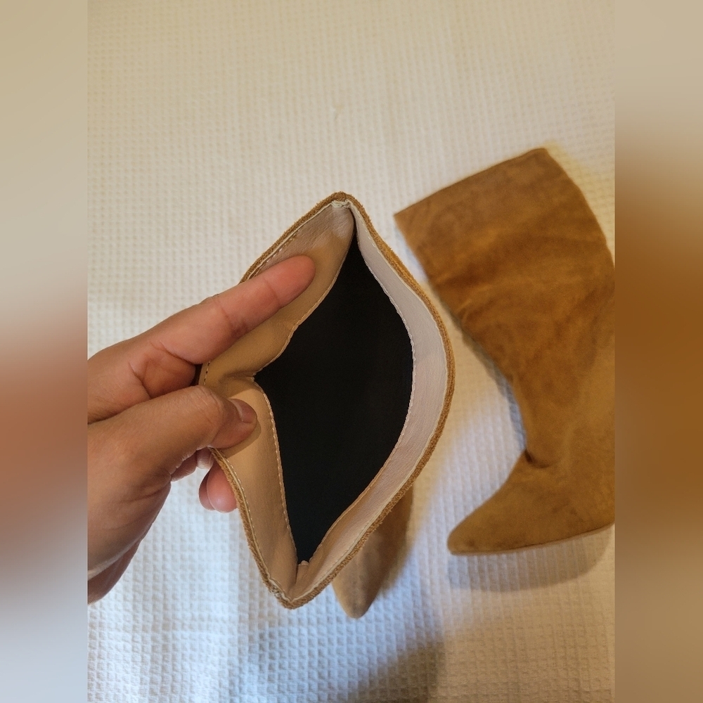 Elegant Tan Suede Heeled Boots - Picture 7 of 10